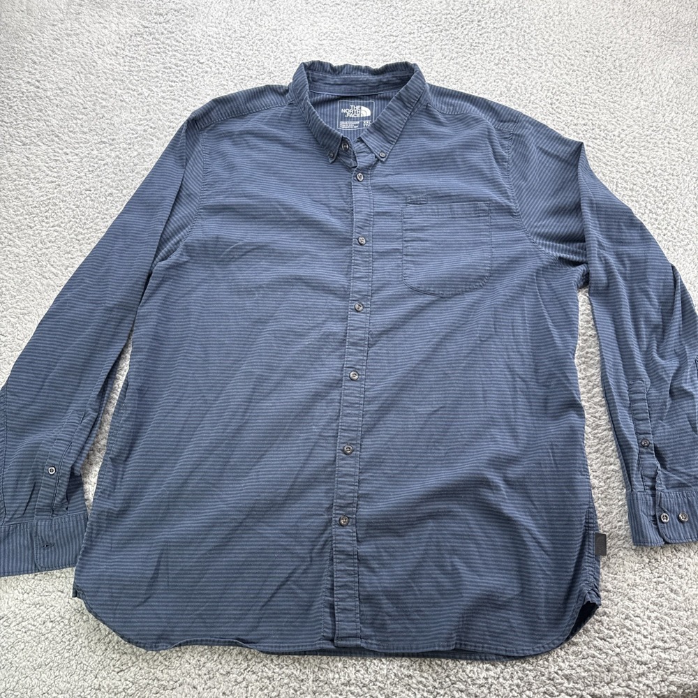 The North Face Button Up Mens XXL Blue Striped Long Sleeve Pocket Casual Shirt